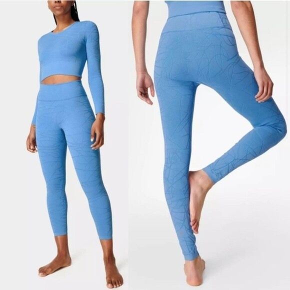 NWOT Sweaty Betty | Motion Jacquard 7/8 Workout Legging Regatta Blue - Picture 2 of 10